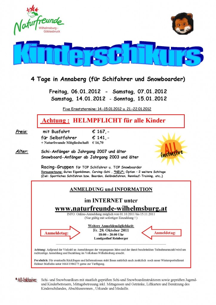 Ausschreibung Kinderschikurs 2012